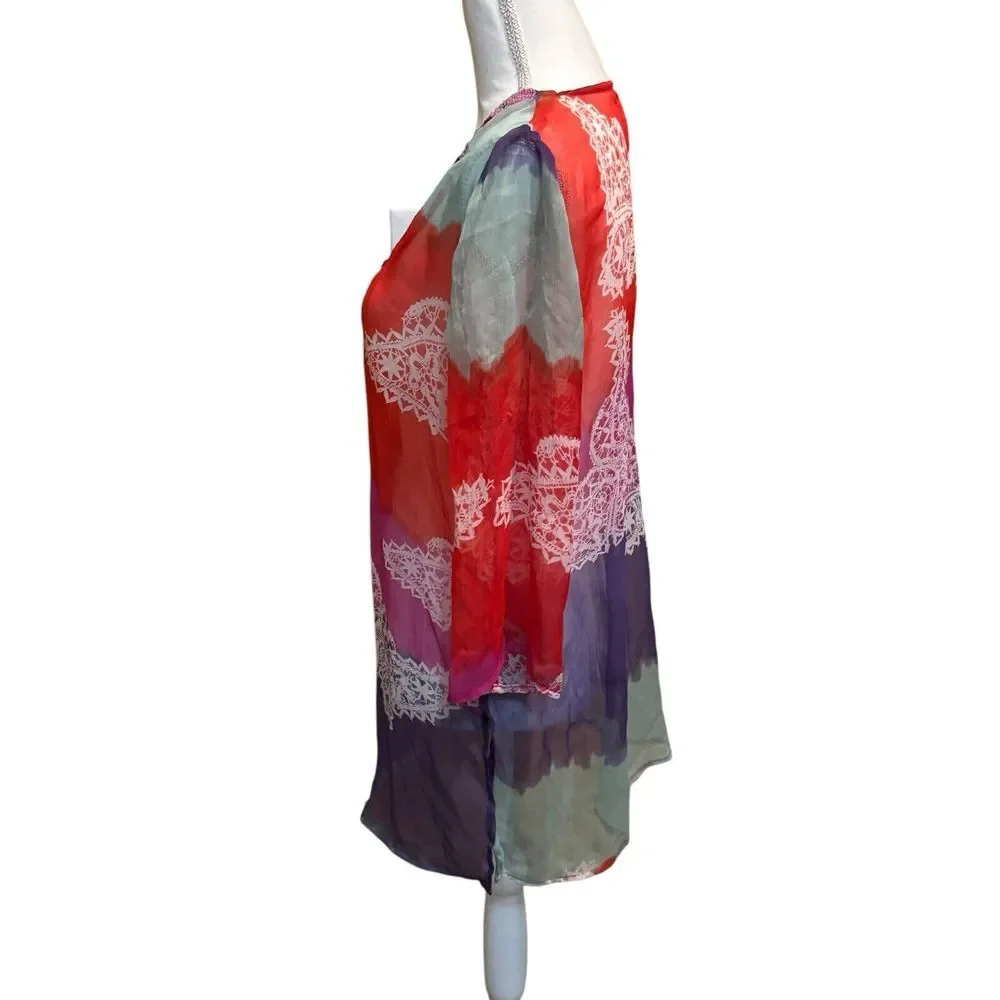 Cute Options Swimsuit Cover Beaded 3/4 Sleeve‎ Semi-Sheer Lightweight Size Small